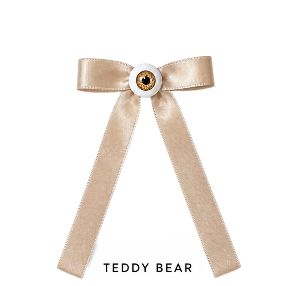 Bow Eyeball Clip – 5/8” Ribbon - Teddy Bear
